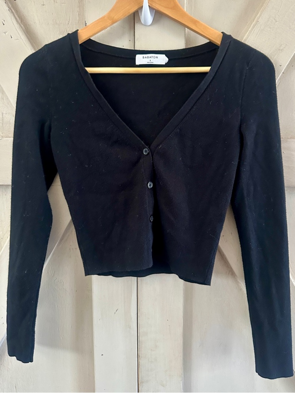 Babaton Black Cropped Cardigan Sweater Size Small V Neck Button Front